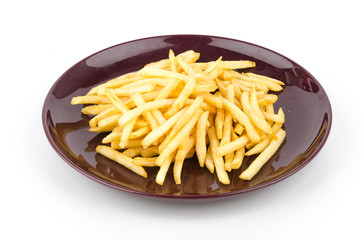 French fries dish isolated white background