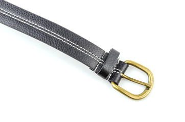 Black leather belt isolated white background