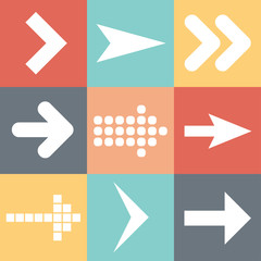 Set arrow icons, flat UI web design elements trend, vector