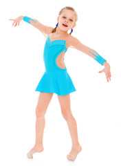 Naklejka premium child girl doing fitness exercises