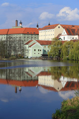 Naklejka na ściany i meble Medieval Town Pisek above the river Otava, Czech Republic