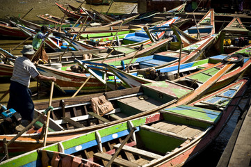 Fototapeta na wymiar fisherman in the port of yangon, myanmar
