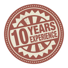 Abstract stamp or label with the text 10 years experience writte