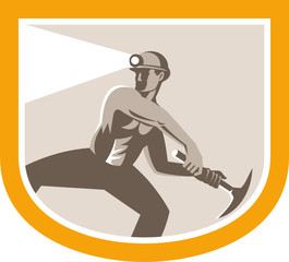 Coal Miner Wielding Pick Axe Shield Retro