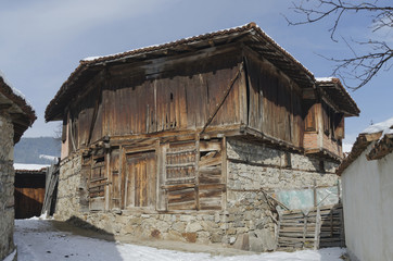 Antique street with ancient houses,  town Koprivshtitsa