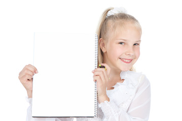 Smiling teenager girl with white blank