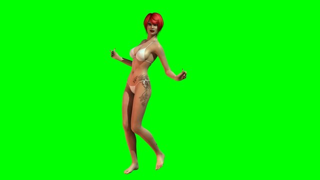 Hot Girl in sexy Bikini dances  -  green screen