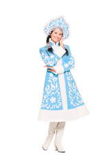 Nice brunette in snow maiden costume