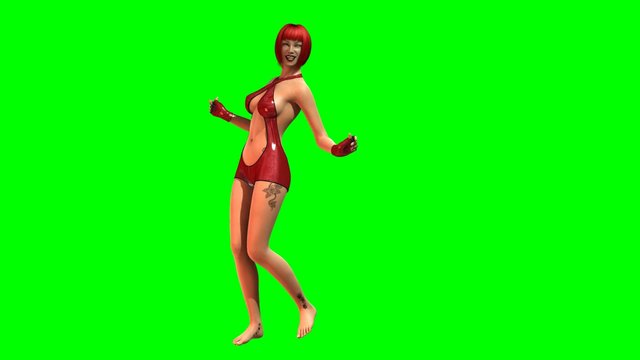 Hot Girl in sexy latex dress dances  -  green screen