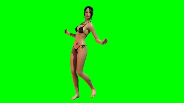 Hot Girl in sexy Bikini dances  -  green screen