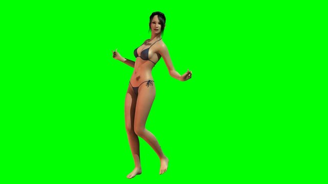Hot Girl in sexy Bikini dances  -  green screen