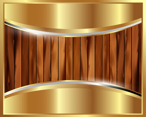 Metallic gold frame on a wooden background 23