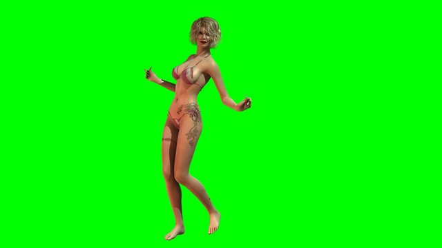 Hot Girl in sexy Bikini  dances  -  green screen