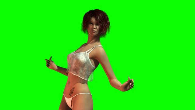 Hot Girl in sexy Bikini dances - green screen