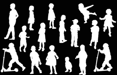sixteen isolated child white silhouettes