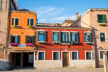 Fototapeta na wymiar Old Orange Buildings in Venice