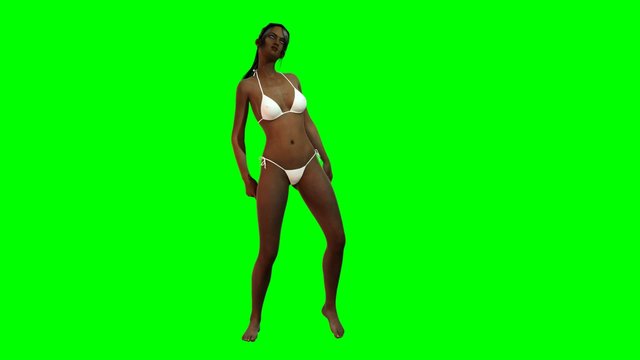 Hot Girl in sexy Bikini dances - green screen