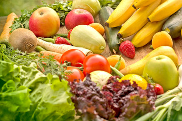 Organic fruits and vegetables on a table