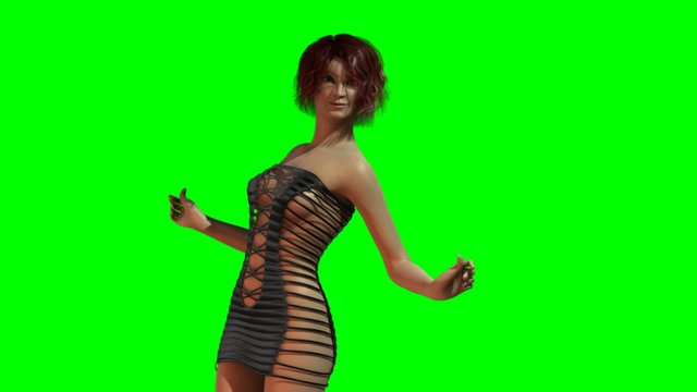 Hot Girl in sexy Mini Dress dances - green screen