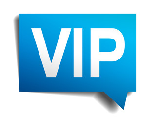 Vip blue 3d realistic paper speech bubble isolated on white