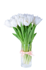Beautiful bouquet of white tulips isolated on white