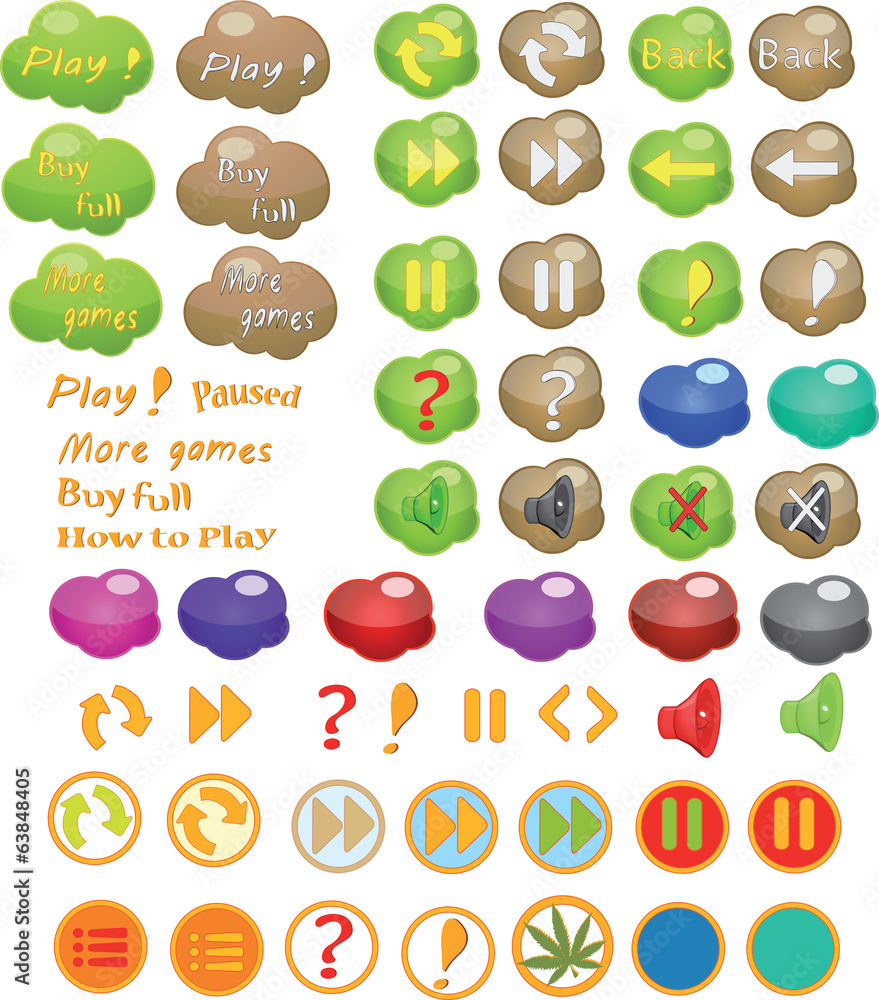 Fototapete Set of icons for a computer game