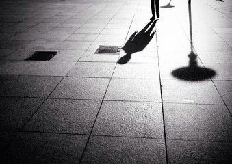 shadow of people walking on the street of the city