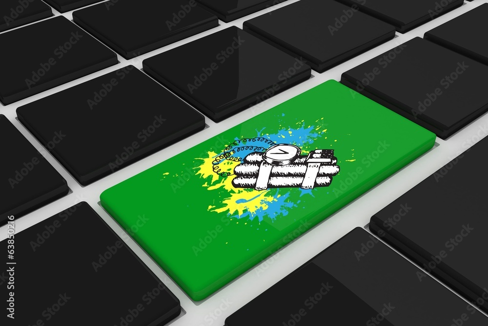 Poster Composite image of dynamite on paint splashes on key