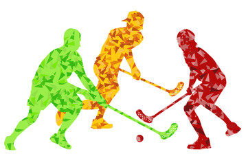 Floorball players vector silhouette background abstract