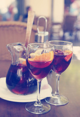 Sangria in glasses on a table in cafe