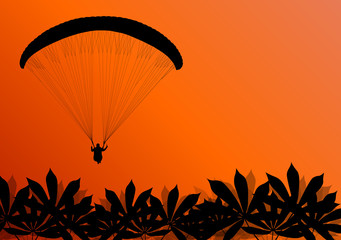 Paragliding active sport background landscape concept vector wit