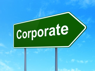 Business concept: Corporate on road sign background