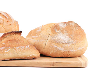Crispy bread on a cutting board.