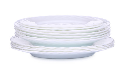 Stack of white plates.