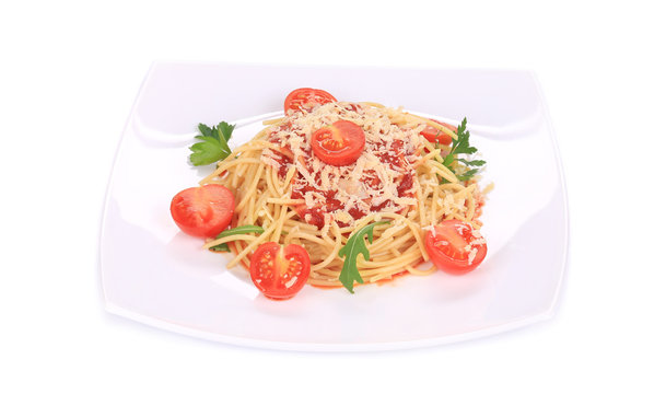 Pasta with tomatoes and parmesan.