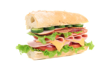Fresh sandwich with ham and vegetables.
