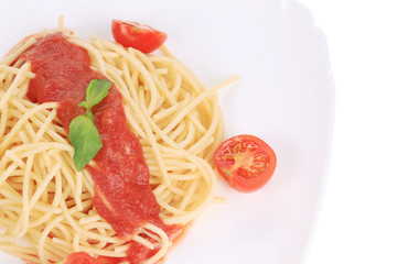 Italian pasta with tomato sauce.