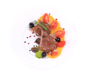 Grilled steak with fresh vegetables.