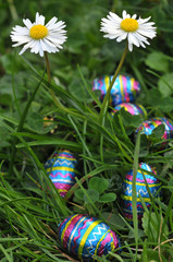 Les œufs de Pâques dans l'herbe