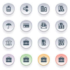 Finance icons on color buttons.