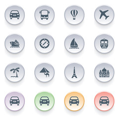Travel icons on color buttons.