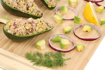 Avocado salad with tuna.