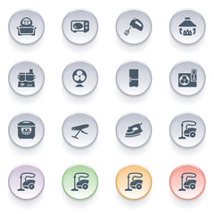 Kitchen appliances icons on color buttons.
