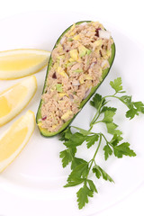 Avocado salad and tuna.