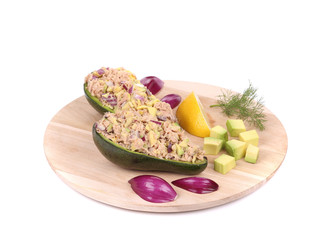 Avocado salad and tuna.