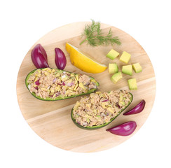Avocado salad and tuna.
