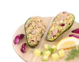 Avocado salad and tuna.