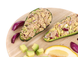 Avocado salad and tuna.