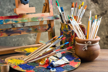 Paints and brushes