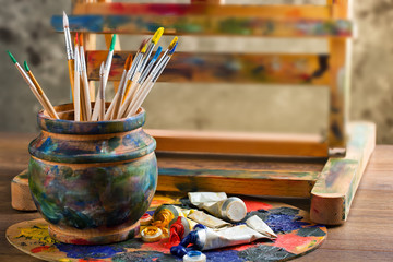 Paints and brushes